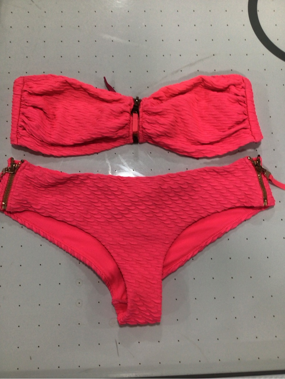 H&M Neon Pink Textured Bandeau Bikini Set